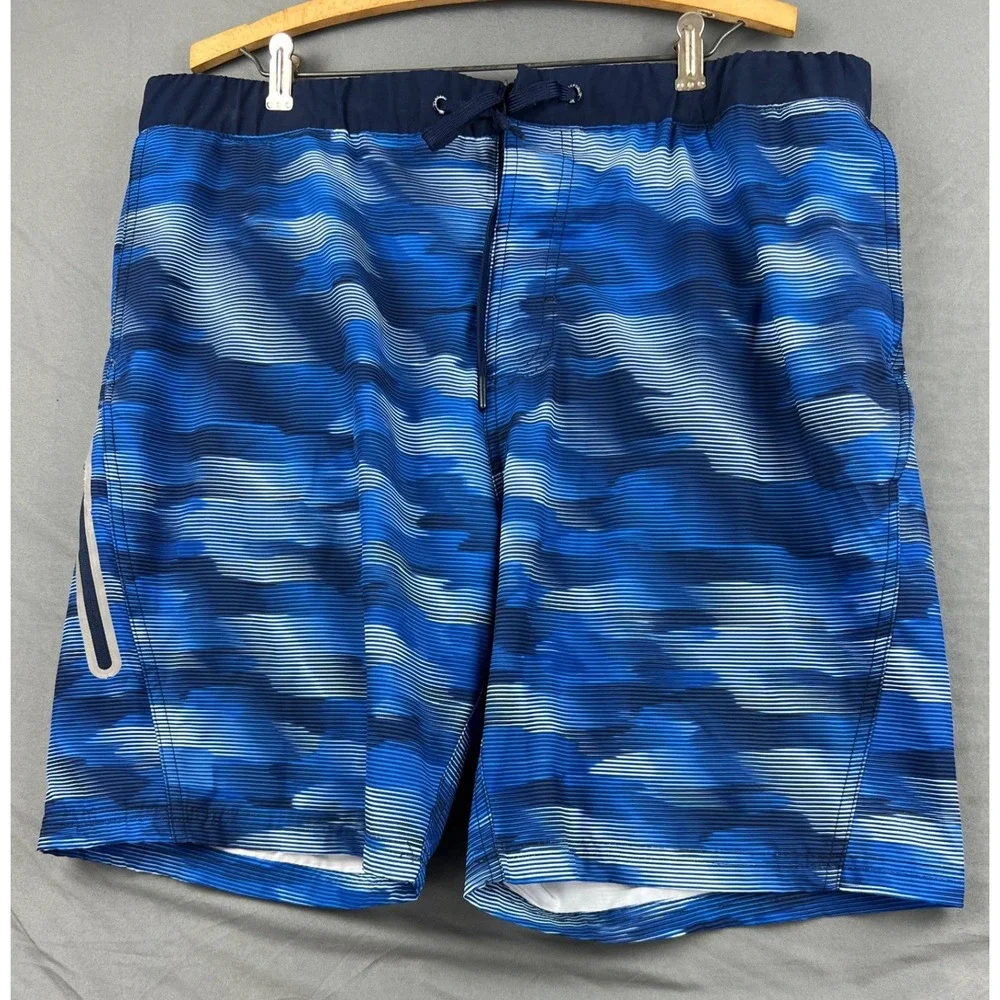 ZeroXposur Swim Trunks Mens XL Board Shorts Blue Wave Pattern Pocket Good